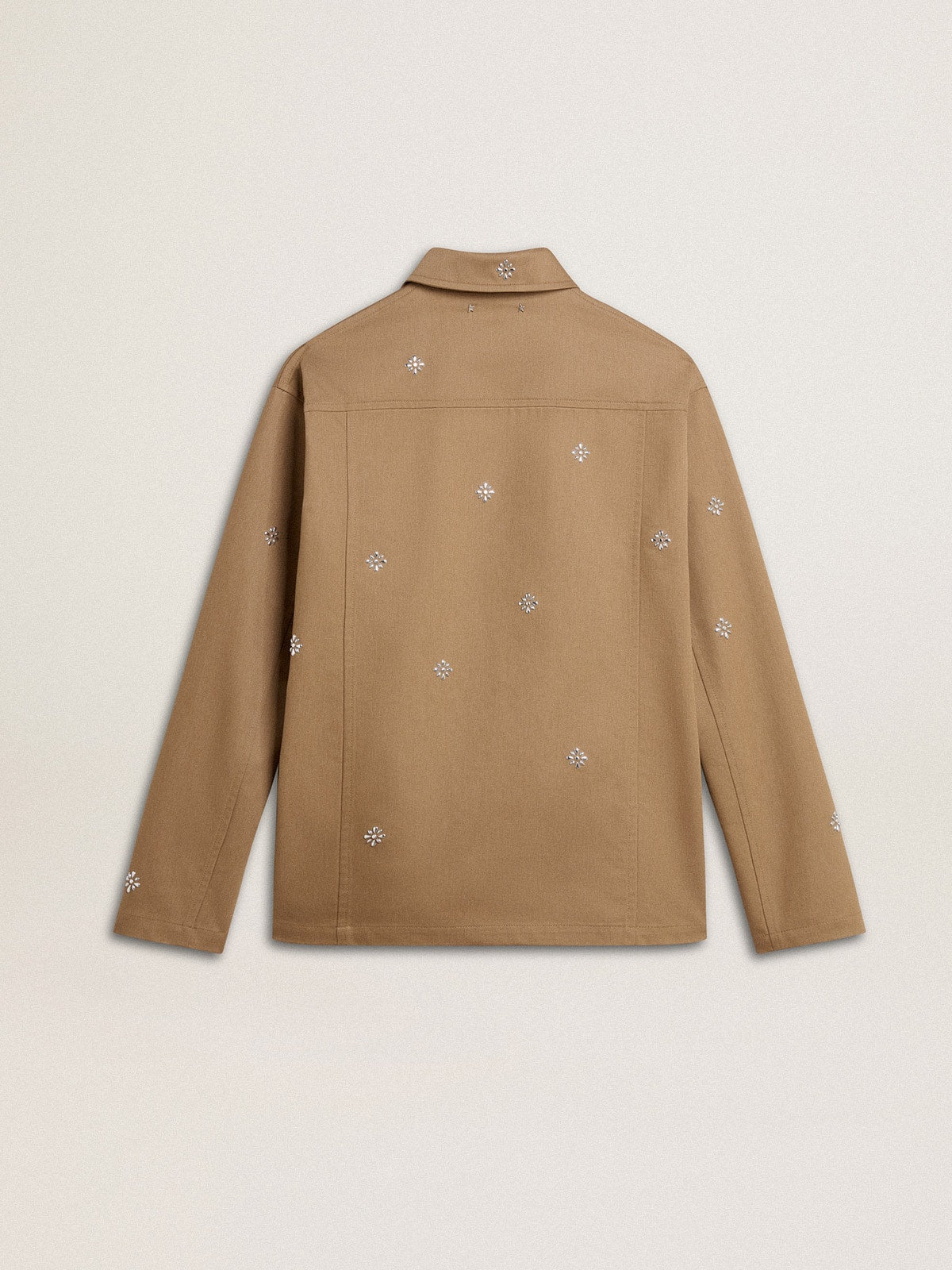Men's beige jacket with floral embroidery and full zip
