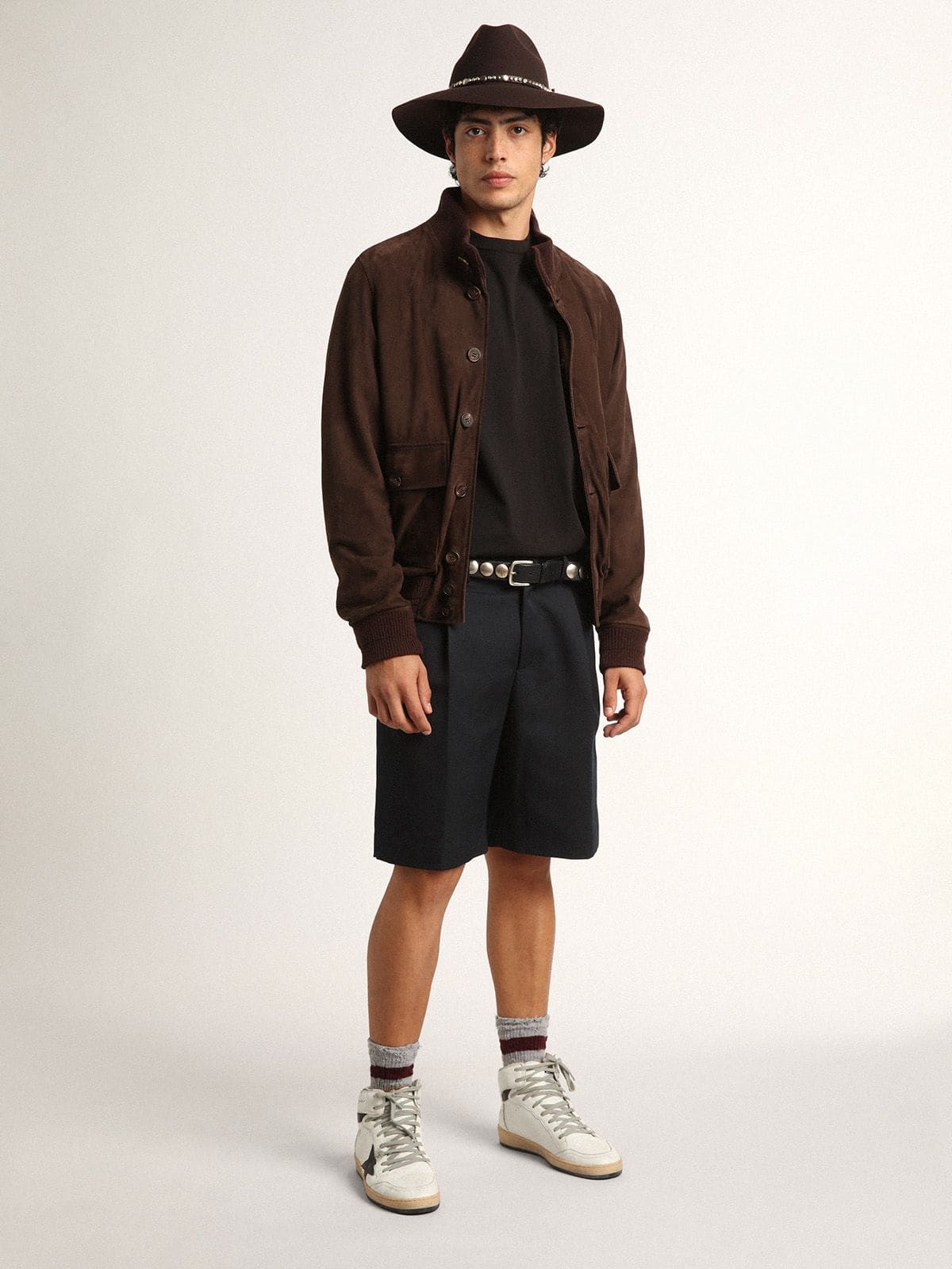 Golden Collection flight jacket in dark brown suede