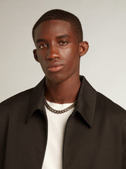 Men’s zip-up jacket in black wool gabardine
