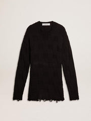 Men's black wool sweater with a distressed effect