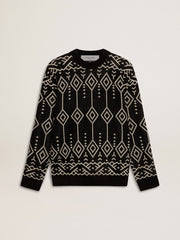 Men’s crew neck wool blend sweater with jacquard argyle design