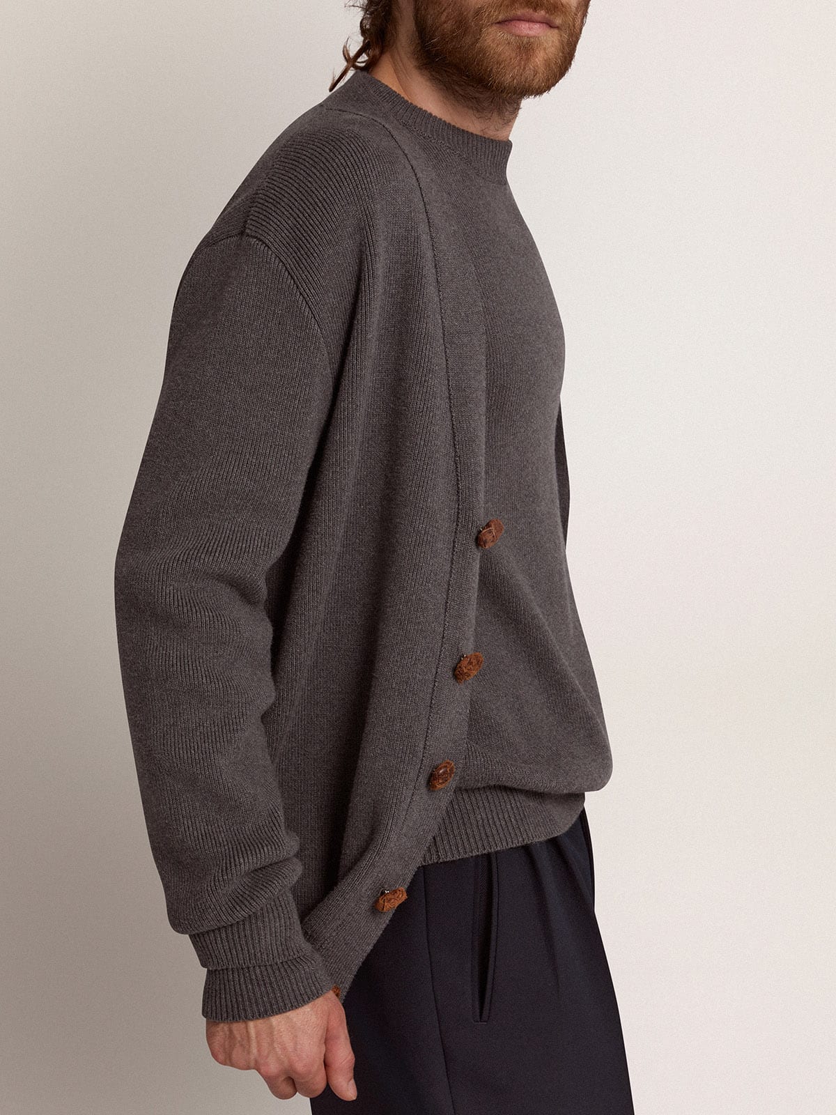 Men's grey cotton cardigan with buttons | Golden Goose