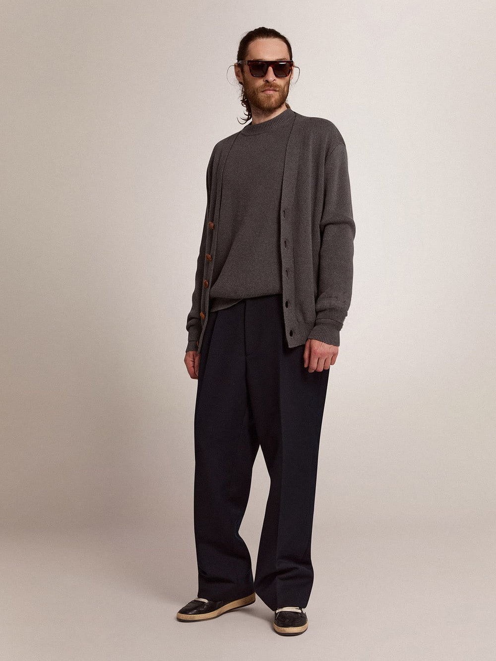 Men's grey cotton cardigan with buttons | Golden Goose