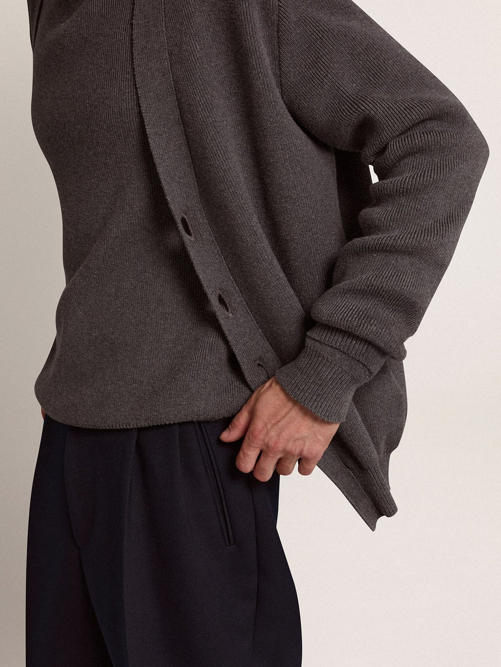 Men's grey cotton cardigan with buttons | Golden Goose