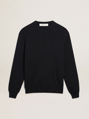 Men's round-neck sweater in dark blue cotton with logo
