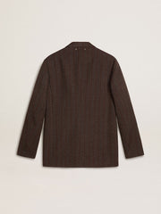 Men's single-breasted blazer in dark brown wool with thin stripe pattern