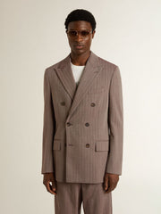 Men's beige chevron wool blend double-breasted blazer