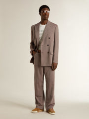 Men's beige chevron wool blend double-breasted blazer