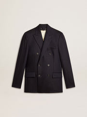 Men's midnight blue wool double-breasted blazer