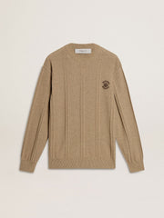 Men's beige sweater with embroidered logo