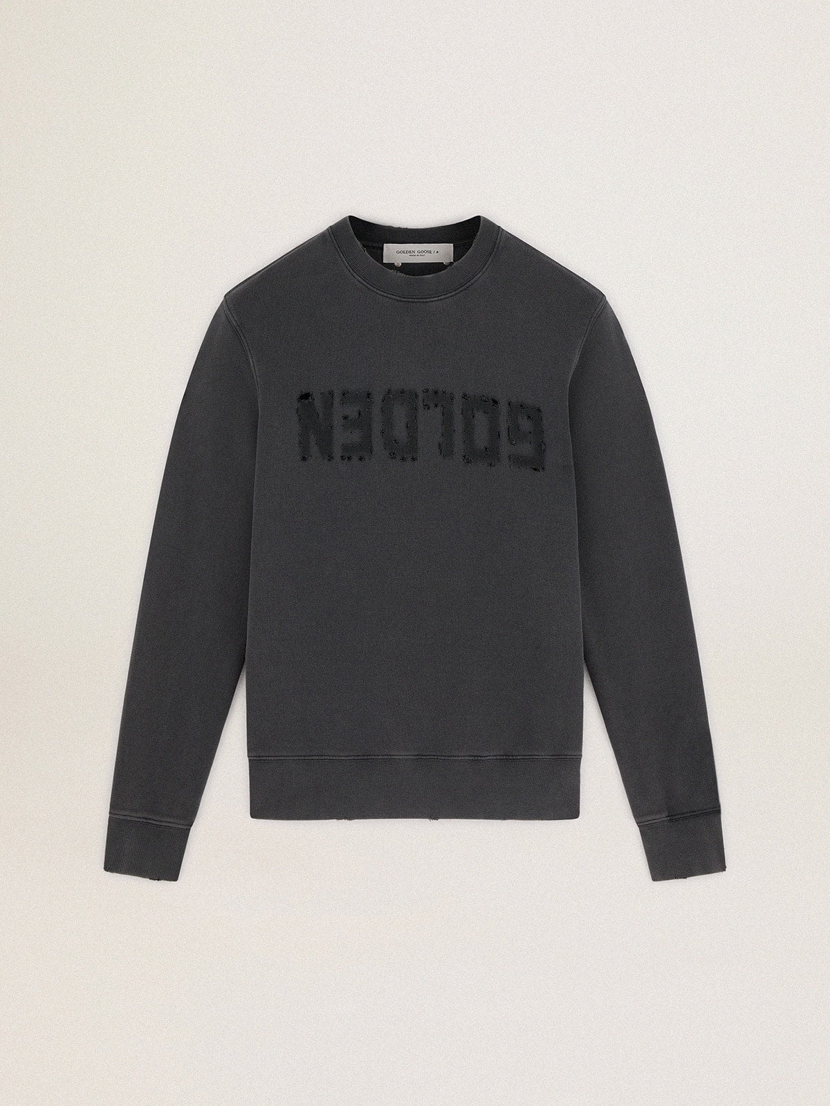 Men's gray sweatshirt with logo and distressed treatment