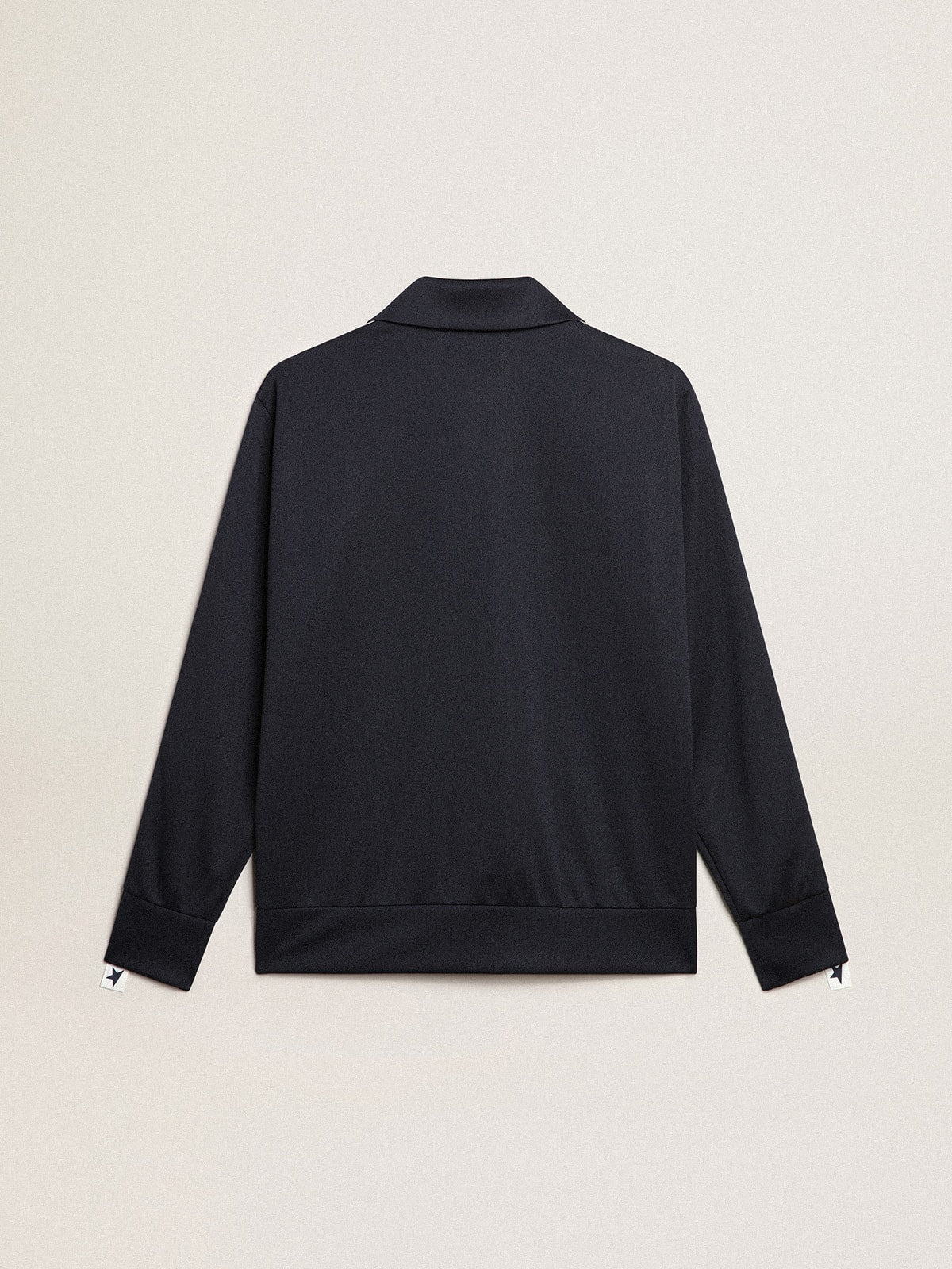 Dark blue sweatshirt with white strip and contrasting blue stars