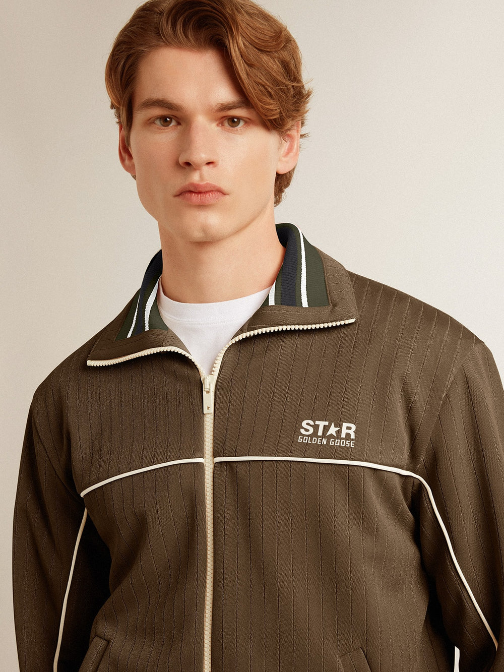 Men’s military green zipped sweatshirt with white logo