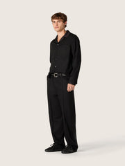 Men's pants in black cool wool with satin side stripe