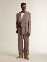 Men’s wool blend pants in light brown micro chevron