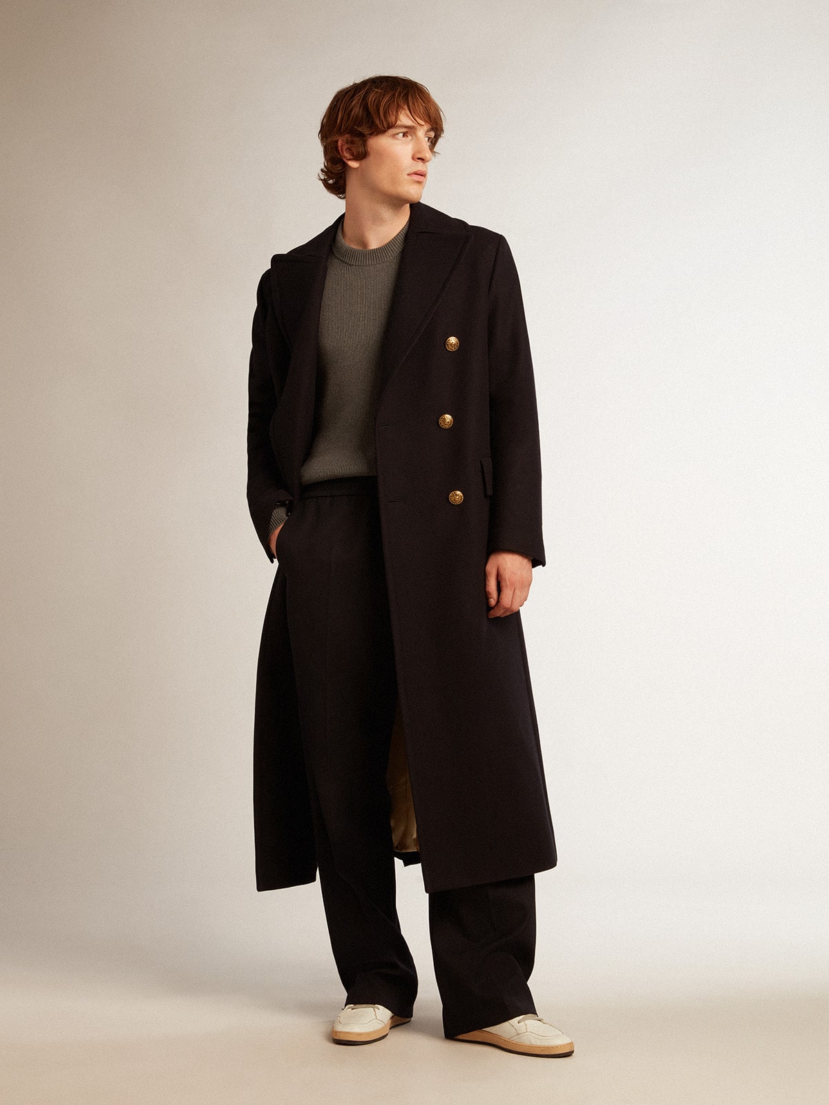 Men’s joggers in dark blue wool