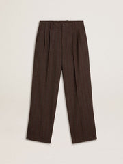 Men's joggers in dark brown wool with thin striped pattern