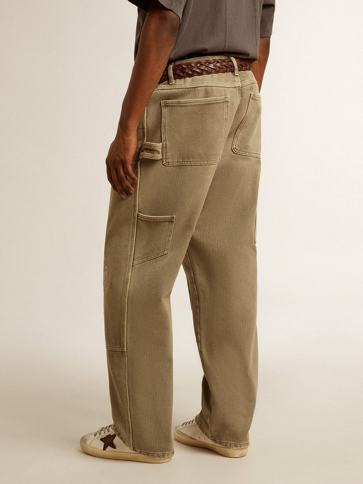 Men's distressed-effect cotton pants