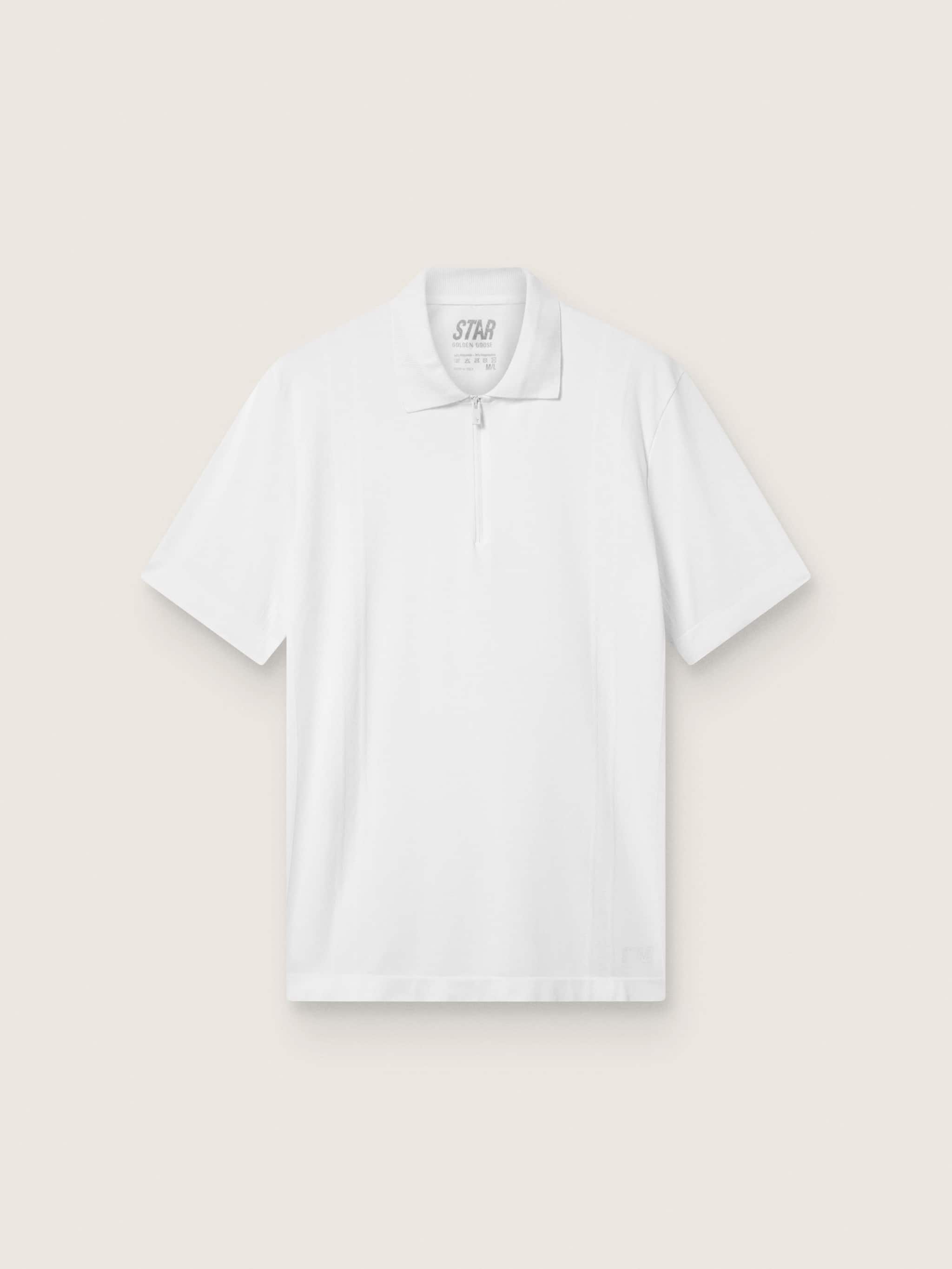 Men's white sports zipped polo shirt