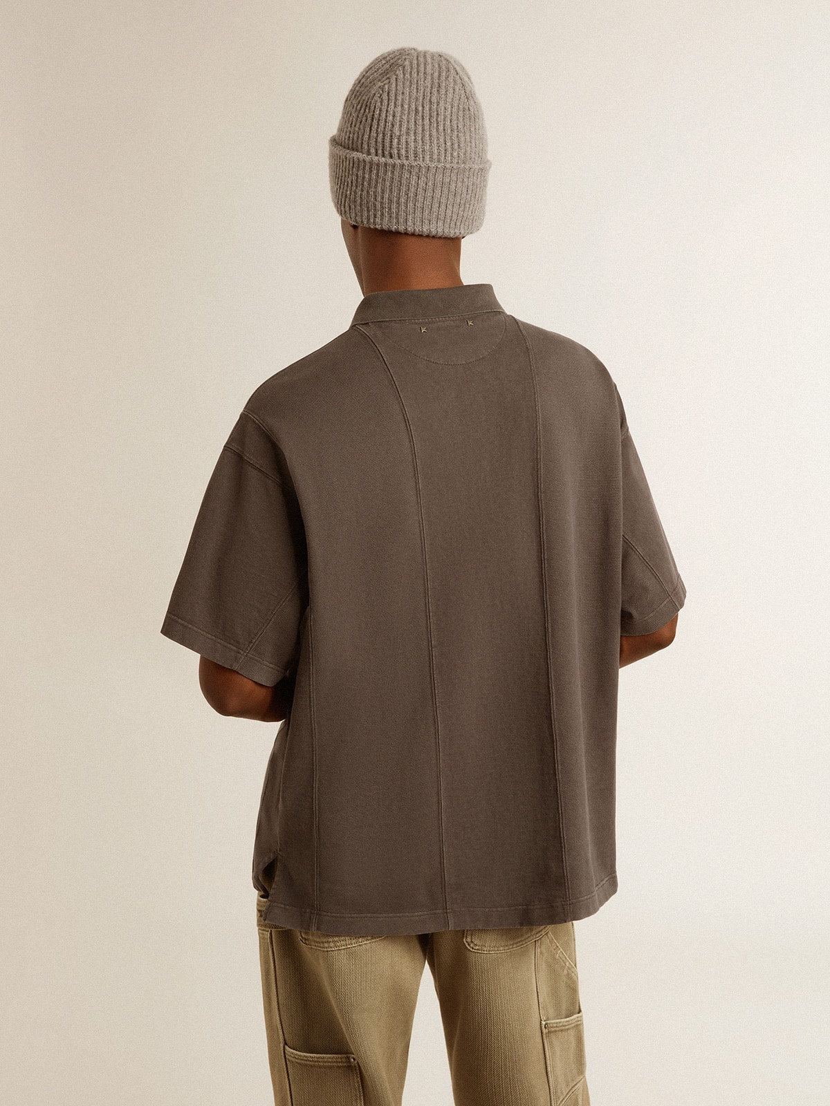Men's cotton polo shirt in anthracite gray with embroidery