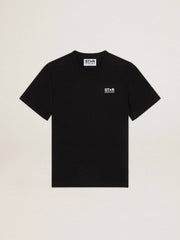 Men's black T-shirt with contrasting white logo and star
