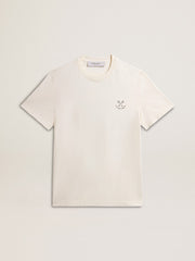 Men's cotton T-shirt in aged white with print on the heart