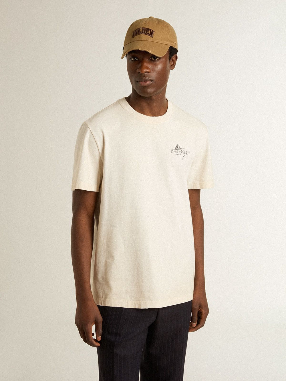 Men's T-shirt with print on the chest and on the back with a lived-in effect