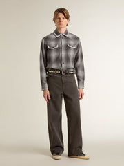 Men's gray shirt with white embroidery