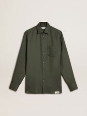 Men's dark green shirt with vertical stripes