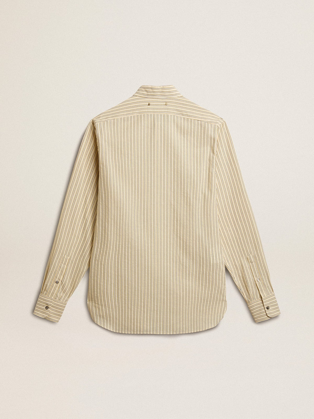 Men’s ecru cotton shirt with narrow black stripes