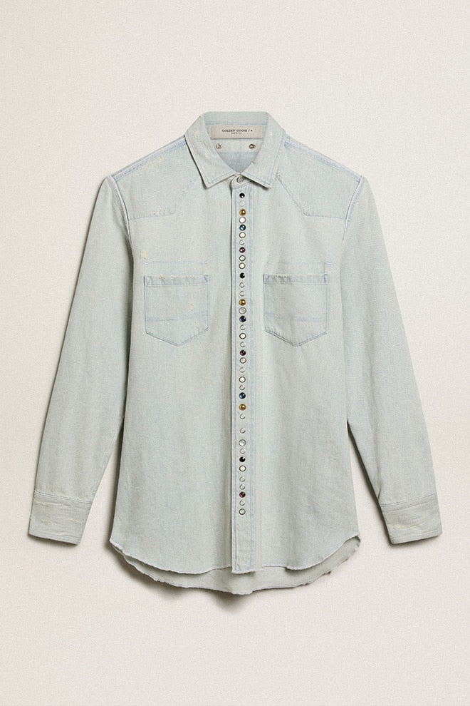 Men's bleached denim shirt with hammered studs