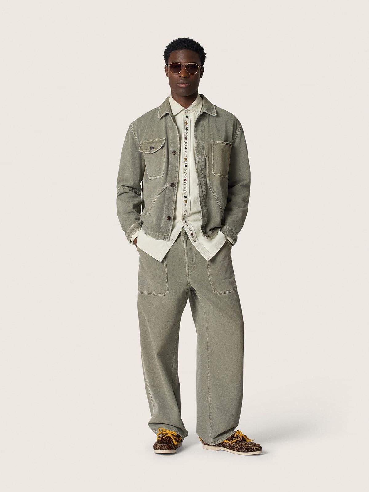Men's bleached denim shirt with hammered studs