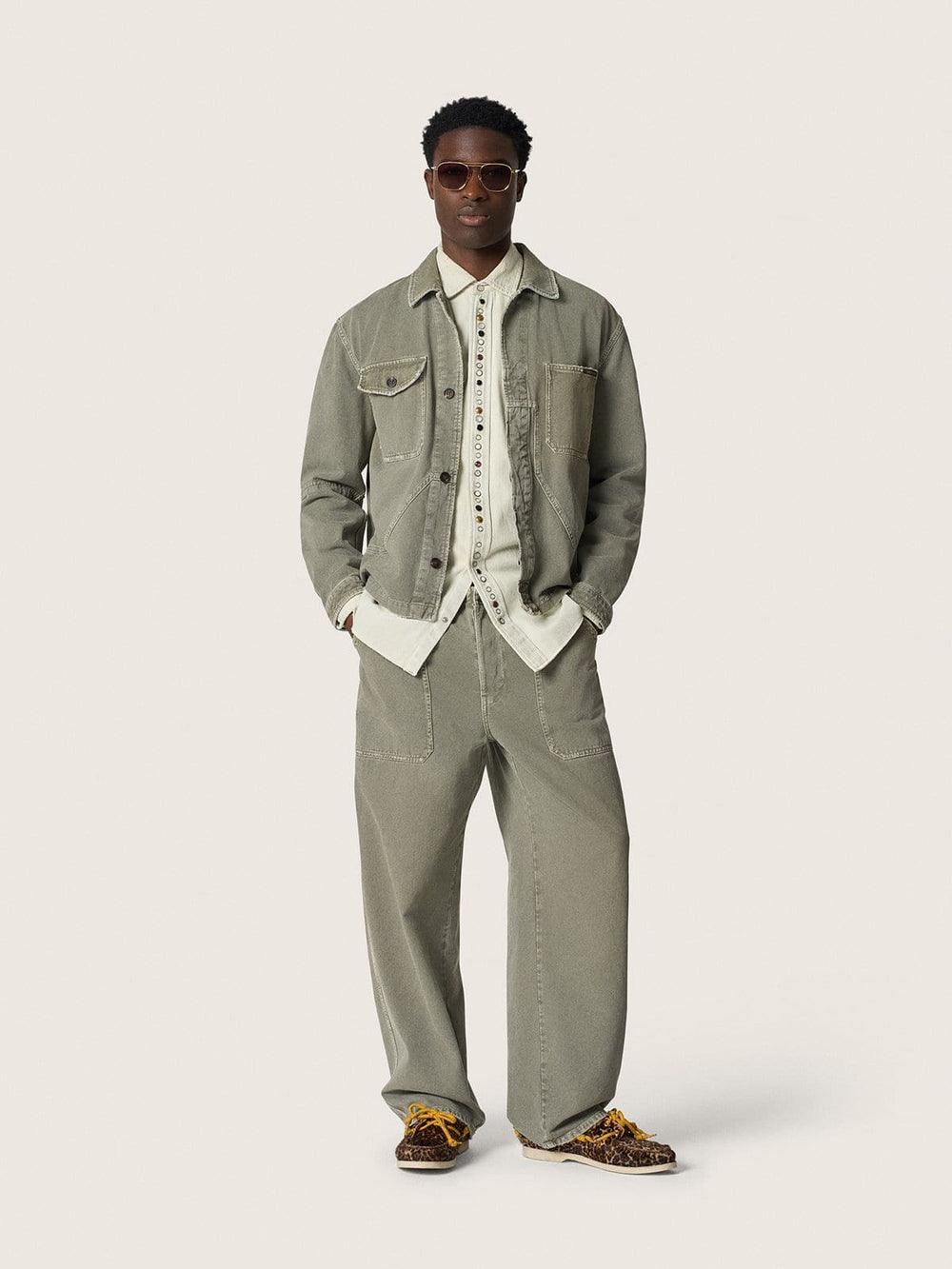 Men's bleached denim shirt with hammered studs