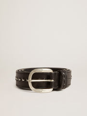 Black leather belt with studs