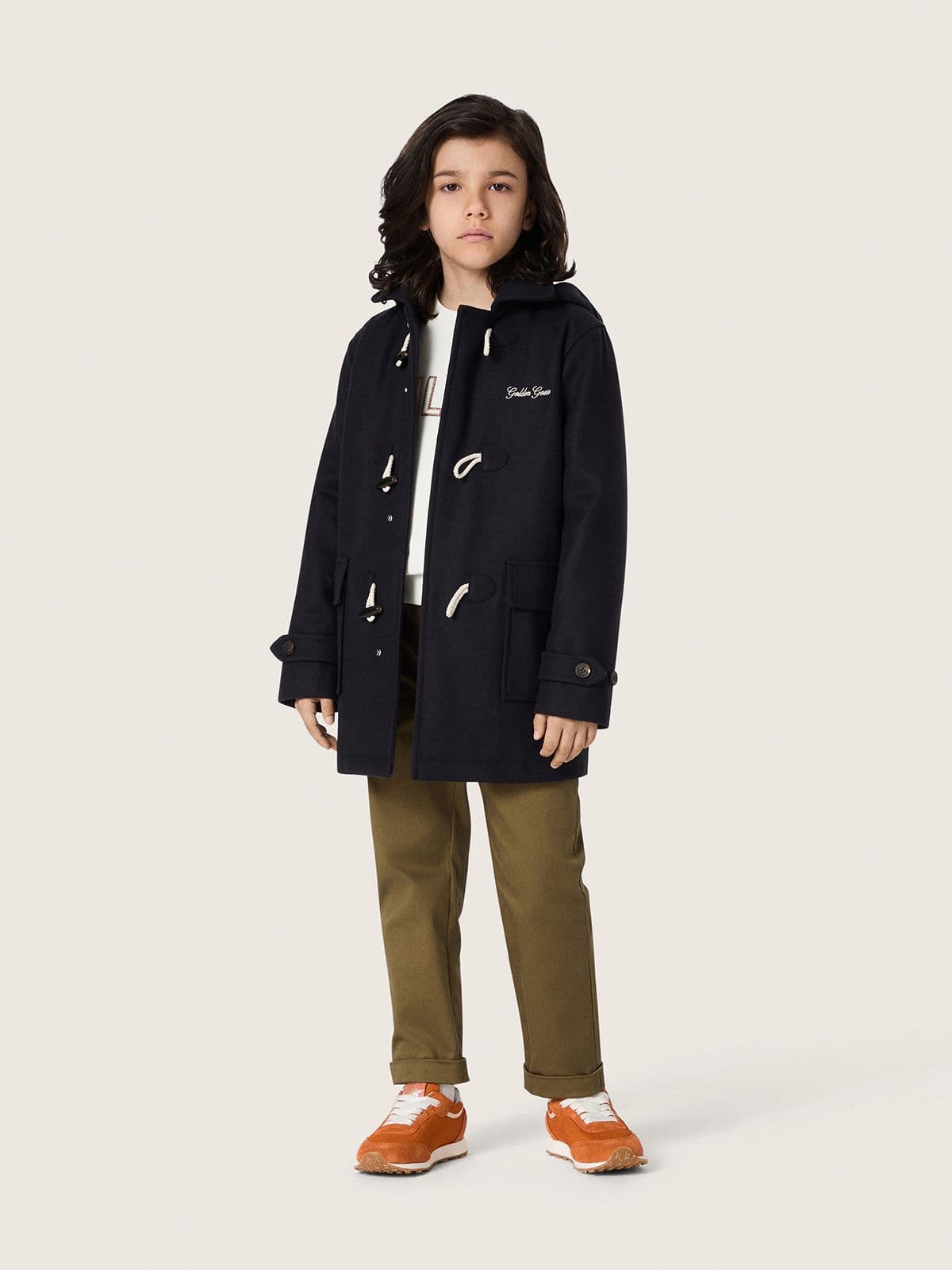 Boys’ dark blue hooded duffle coat