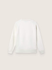 Journey white cotton crew-neck sweatshirt for girls with mascot print and crystal appliqués