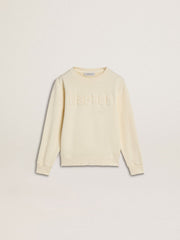 Girls’ cream-colored sweatshirt with patch writing