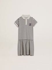 Girls' midi dress in striped cotton blend with embroidery