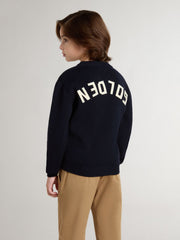Boys’ blue crew-neck sweater with 'Golden' lettering on the back