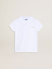 White and silver T-shirt with logo and maxi star in silver glitter