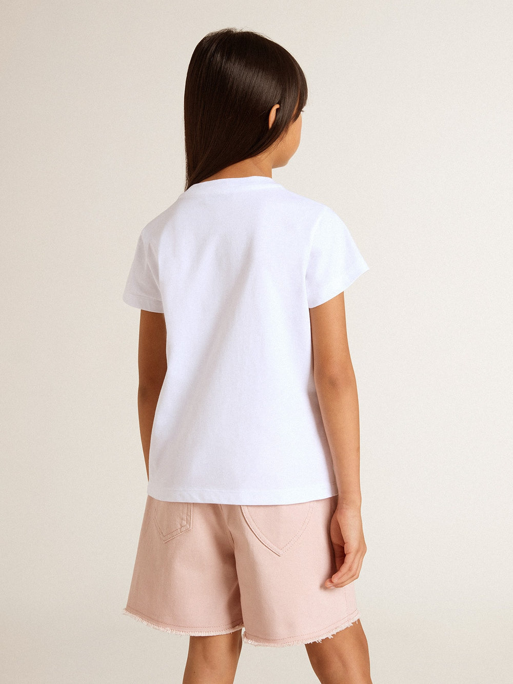 Girls' white T-shirt with pink glitter Golden lettering