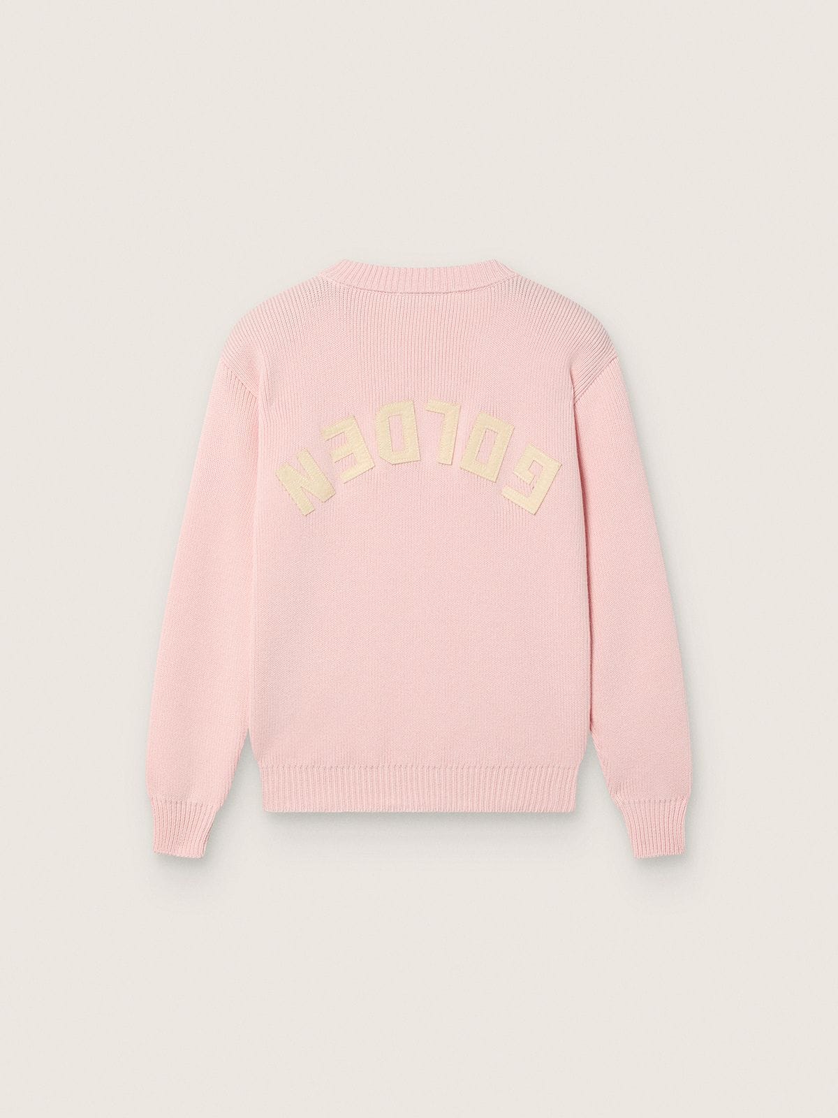 Unisex pink ribbed Golden sweater for kids with Golden logo on the back