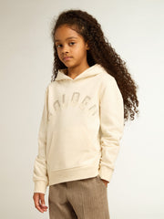 Hooded sweatshirt in aged white with patches