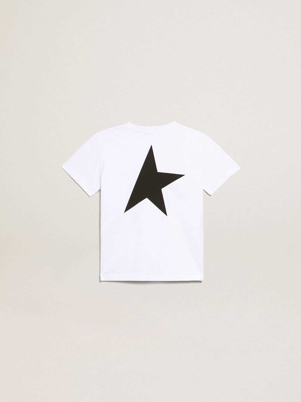 White T-shirt with contrasting black logo and star