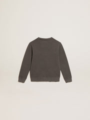 Distressed gray sweatshirt with crystal lettering