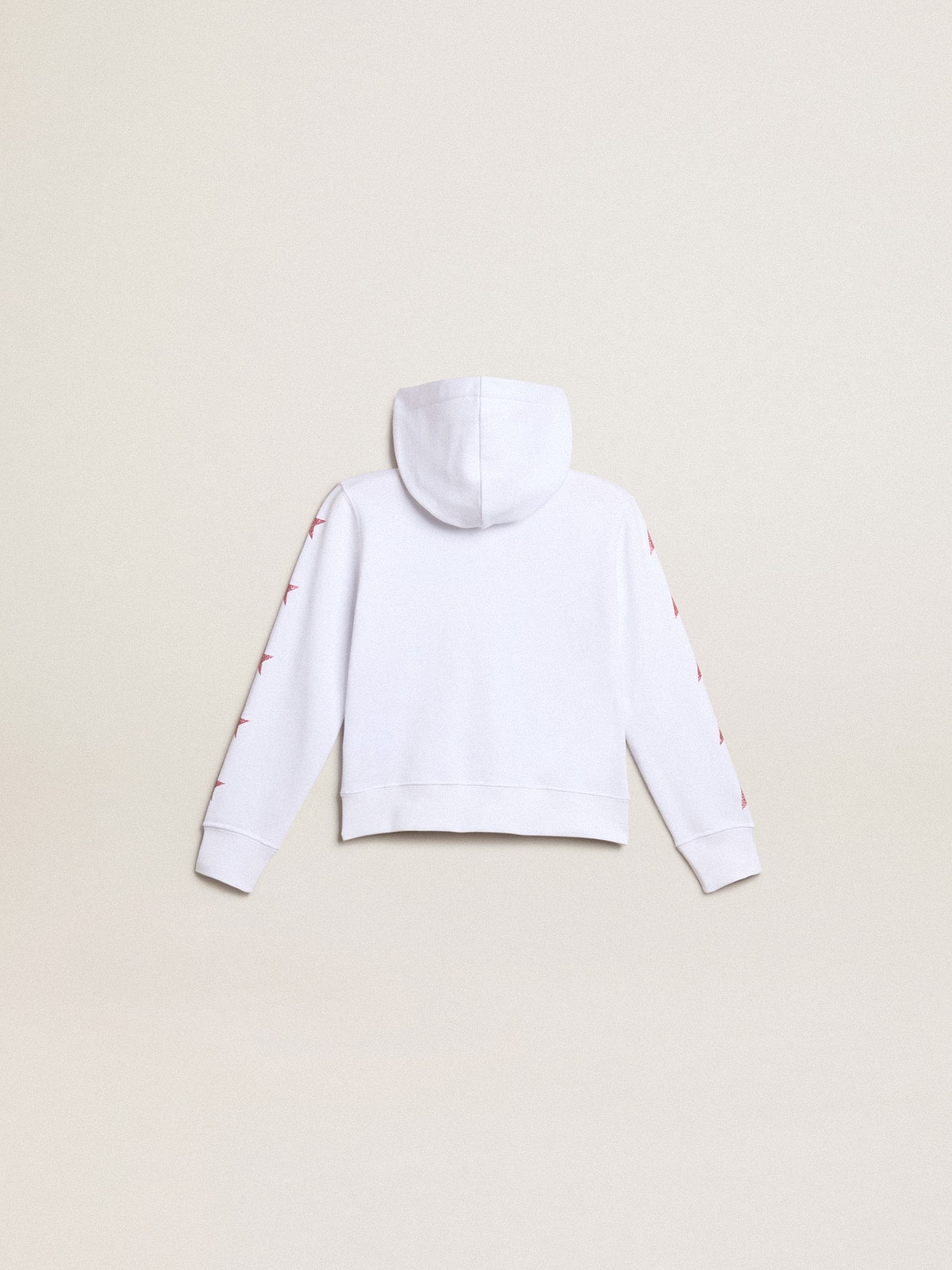 Girls’ zip-up sweatshirt in white with glitter stars on the sleeves