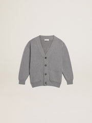 Gray cotton cardigan with logo on the back