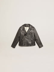 Boys’ biker jacket in distressed leather