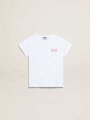 Girls’ white T-shirt with pink glitter logo and maxi star