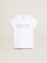 White T-shirt with central Golden lettering in crystals